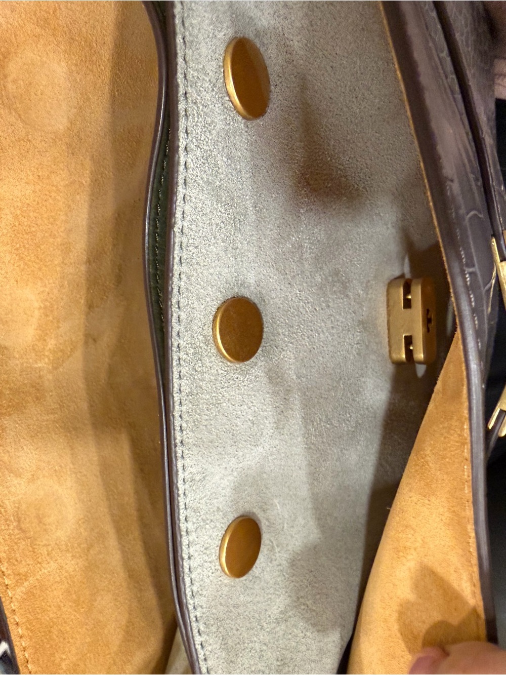 NWT Tory Burch Lee Radziwill Croc-Embossed Leather 2 Way Bag in Mineral Gray - Picture 8 of 16